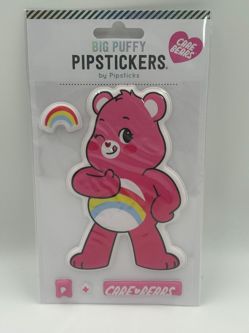 Pipsticks Care Bears Cheer Bear Big Puffy Stickers Rainbow Pink NEW